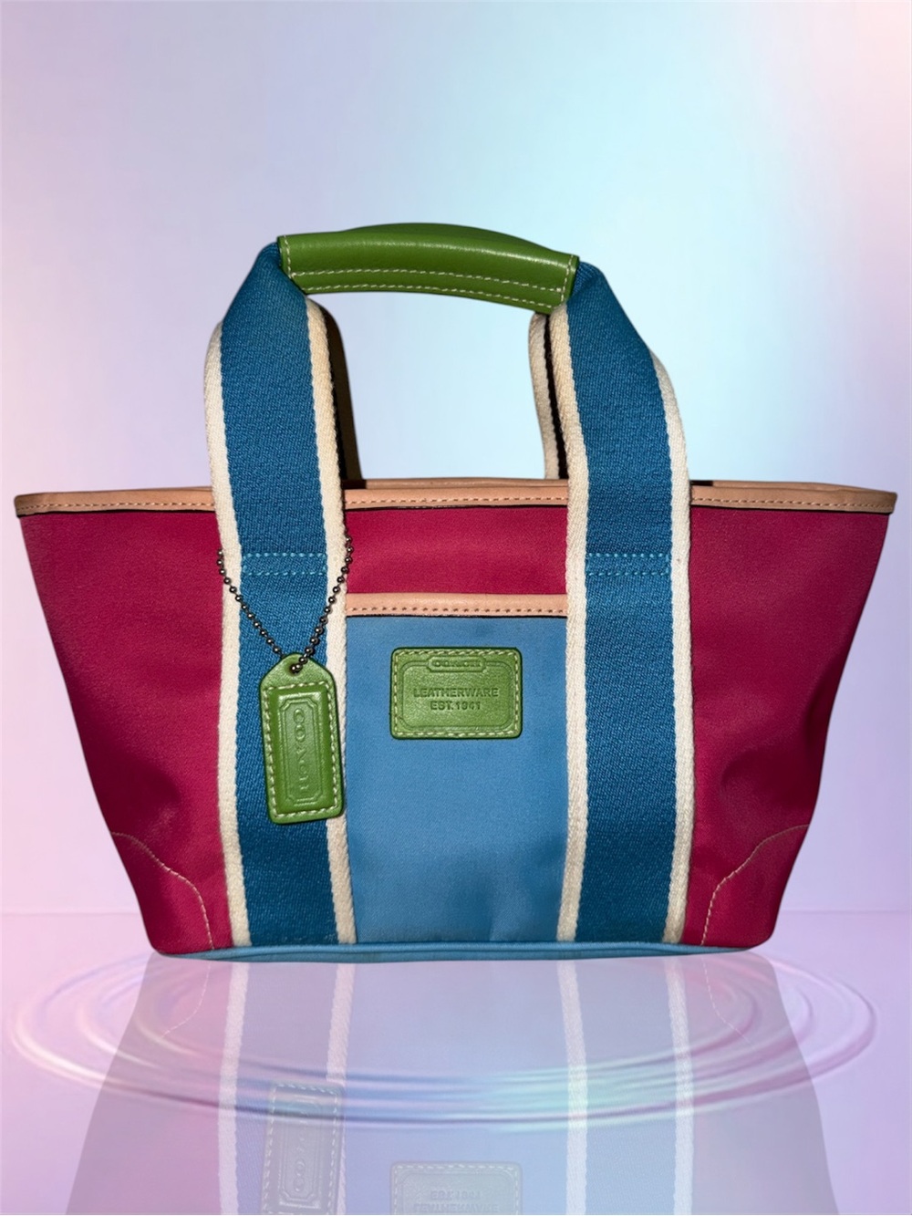 Vintage 2005 Mini Coach Hampton Weekend Tote Fuchsia/ Light Blue Nylon